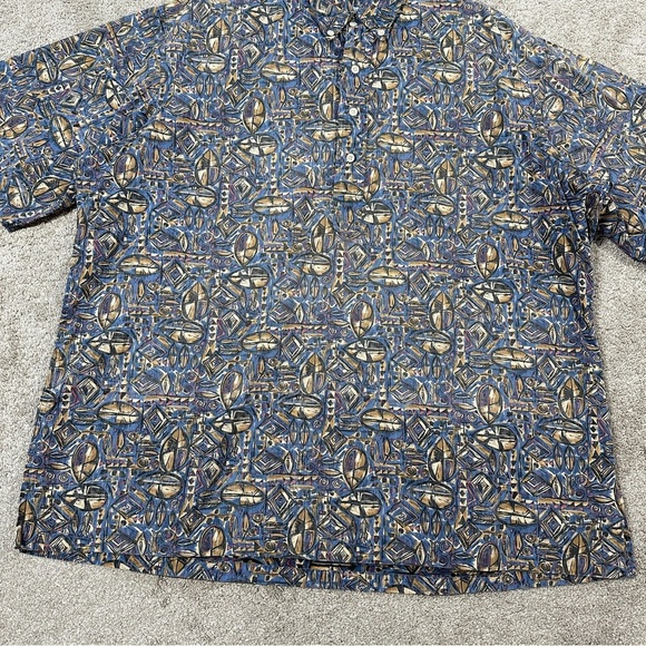 SOLD | Reyn Spooner Tribal Aztec Fish All Over Print Hawaii Shirt Half Button - Picture 3 of 11